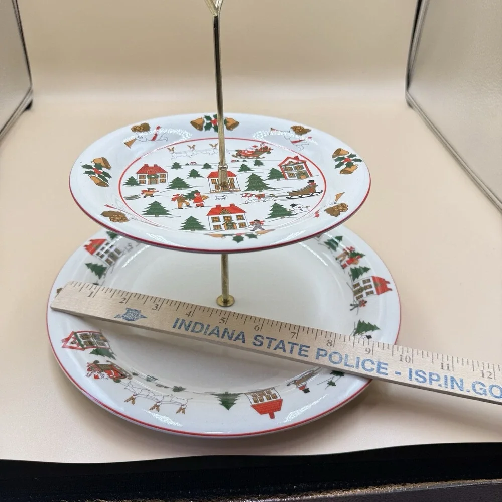Jamestown China The Joy of Christmas 2 Tiered Serving Stand Ceramic Plates Retro